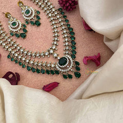 Vriksham Premium Green Double Layered Pear Style Short Neckpiece-White Green-VV2002