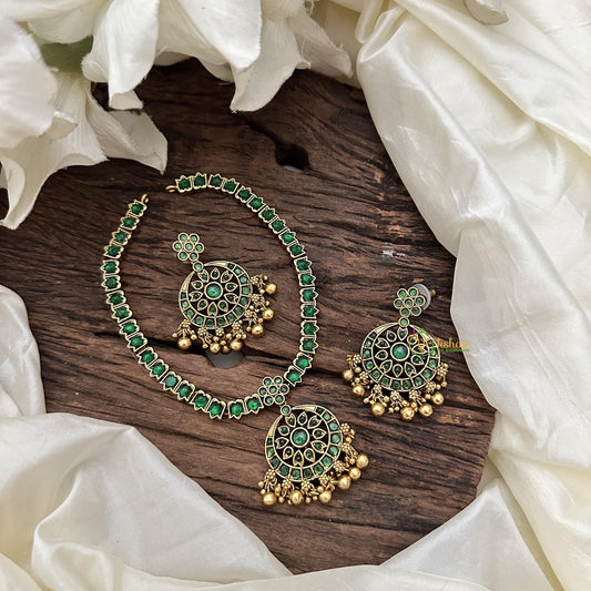 Precious Green AD Stone Neckpiece-Gold Bead-G14365