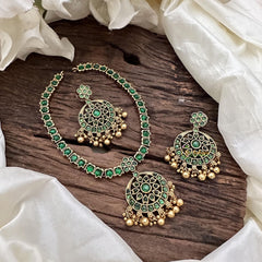 Precious Green AD Stone Neckpiece-Gold Bead-G14365