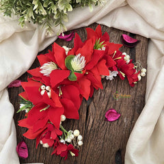 Vriksham Ruby Red Blossom Floral With  Beads & Pearls Veni Gajra Flower Accessories-H1180