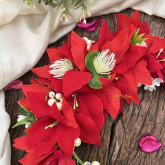 Vriksham Ruby Red Blossom Floral With  Beads & Pearls Veni Gajra Flower Accessories-H1180