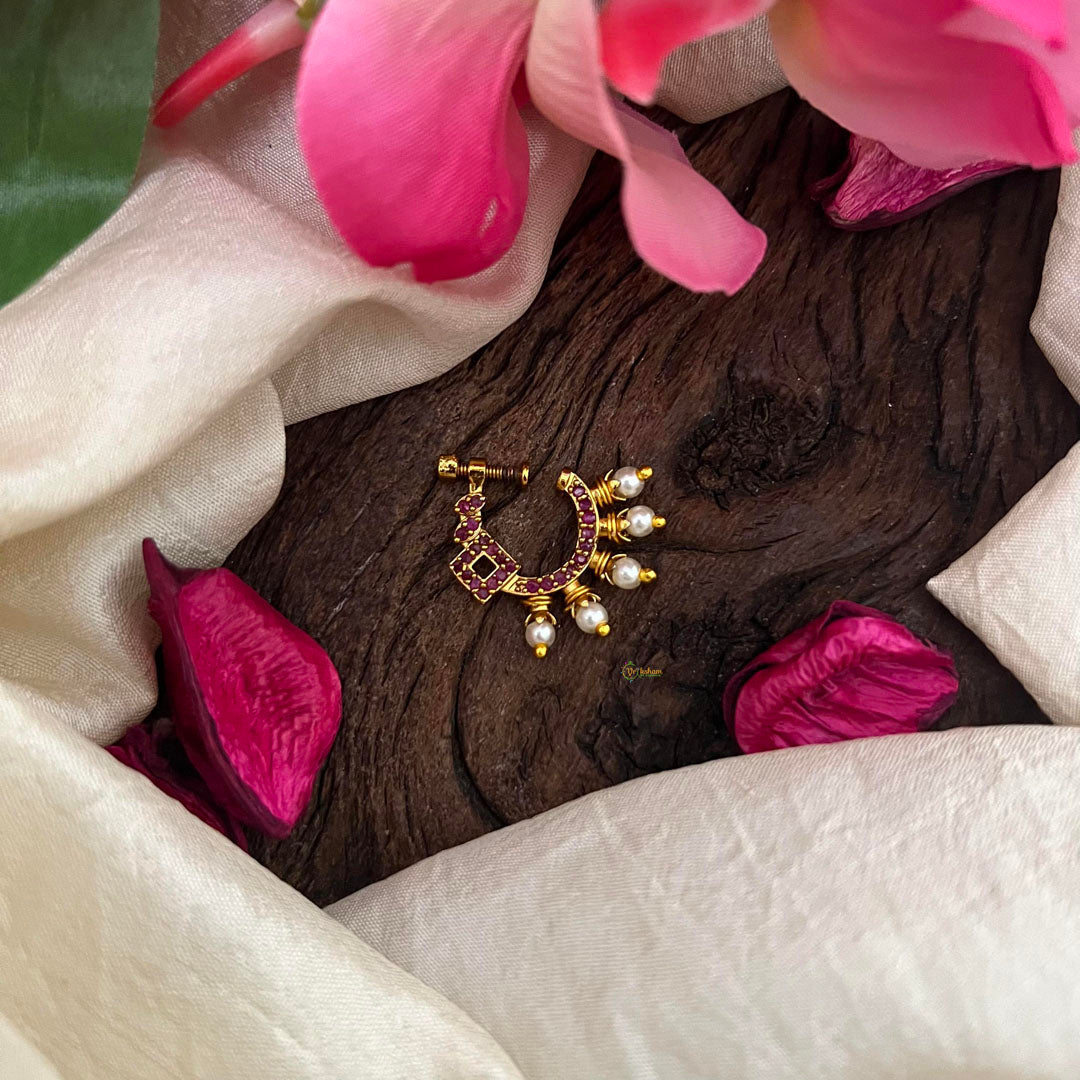 Designer AD Stone Nath / Nose pin-Red-G13874