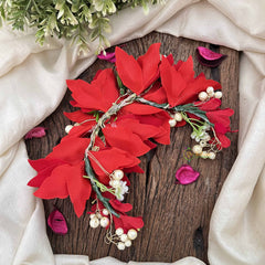 Vriksham Ruby Red Blossom Floral With  Beads & Pearls Veni Gajra Flower Accessories-H1180