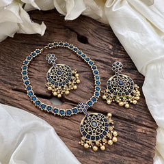 Precious Blue AD Stone Neckpiece-Gold Bead-G14361