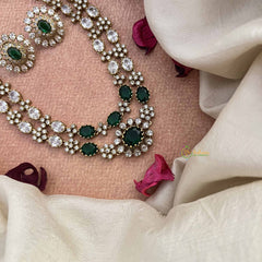 Vriksham Designer Double Layered  Look Floral Style Short Neckpiece-White Green-VV2001