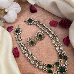 Vriksham Designer Double Layered  Look Floral Style Short Neckpiece-White Green-VV2001