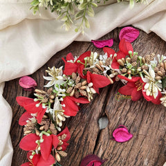 Vriksham Royal Red  Floral With  Beads Veni Gajra Flower Accessories-H1178