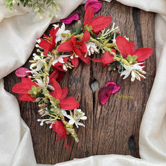 Vriksham Royal Red  Floral With  Beads Veni Gajra Flower Accessories-H1178
