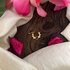 Simple Red White Kemp Nath / Nose pin-G13909