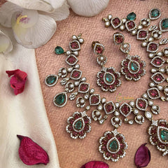 Vriksham Bridal Floral Elegant Look Style Short Neckpiece-White Green & Red-VV2003