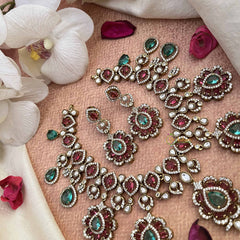 Vriksham Bridal Floral Elegant Look Style Short Neckpiece-White Green & Red-VV2003