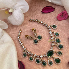 Vriksham Minimalist Pear Style Emerald Look Style Short Neckpiece-VV2005