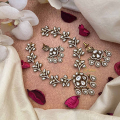 Vriksham Designer Leaf Style AD Stone Short Neckpiece-White-G21067