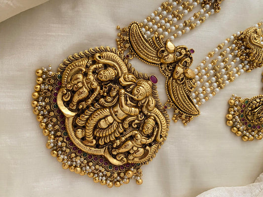 Premium Krishna with Gopikas Pendant 6 Layer Haram-Pearls-G12498
