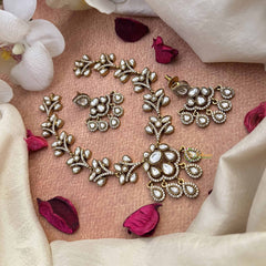 Vriksham Designer Leaf Style AD Stone Short Neckpiece-White-G21067