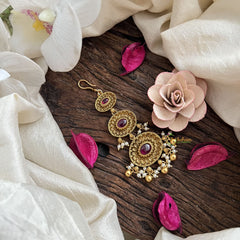 Vriksham Floral Medallion Ruby Rosette Temple Tikka-Gold Bead-G19467