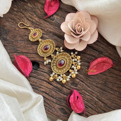 Vriksham Floral Medallion Ruby Rosette Temple Tikka-Gold Bead-G19467