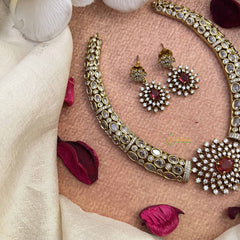 Vriksham Elegant Sparkle Style Red Ruby Hasli Neckpiece-VV2008