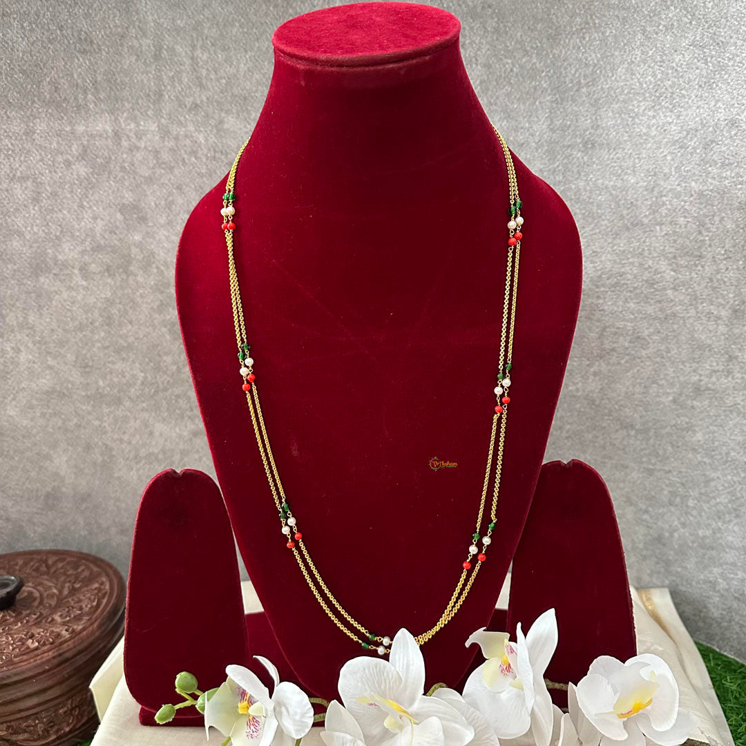 Fancy 2 Layer Gold Look Alike Daily Wear Chain-Red Green White-G13252