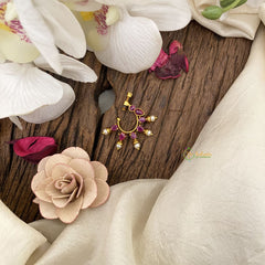 Vriksham Exquisite Golden Naths/Nose pin-Bird-Red-G17477