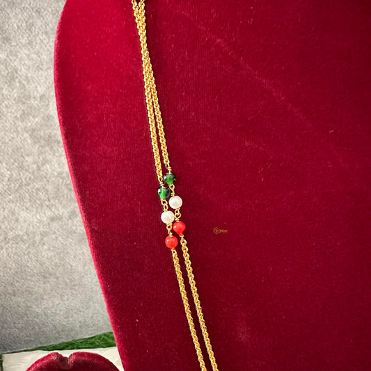 Fancy 2 Layer Gold Look Alike Daily Wear Chain-Red Green White-G13252