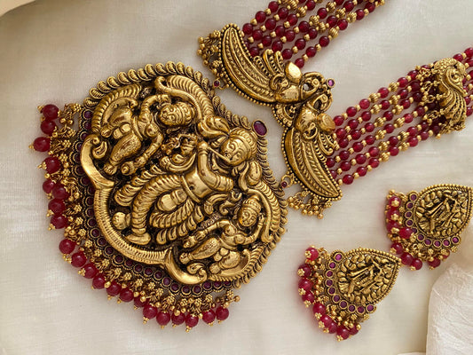 Premium Krishna with Gopikas Pendant 6 Layer Haram-Maroon Bead-G12497