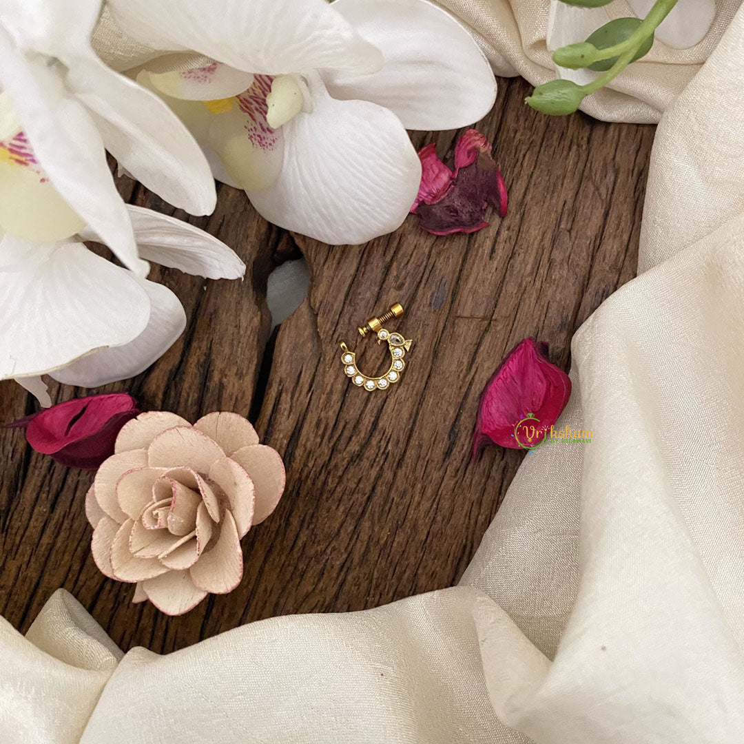 Vriksham Unique Floral Golden Naths/Nose pin-Bird-White-G17473