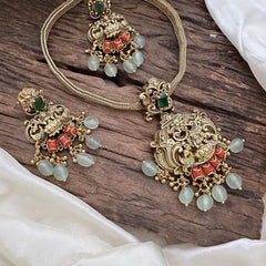 Gold Look Alike Lakshmi Addigai-Coral-Aqua Green Bead-G14756