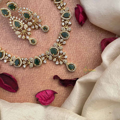 Vriksham Pear Drop Style AD Stone Short Neckpiece-Green-G21074