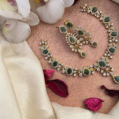 Vriksham Pear Drop Style AD Stone Short Neckpiece-Green-G21074