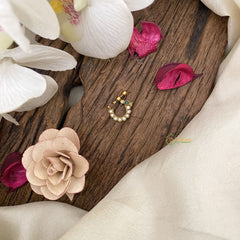 Vriksham Unique Floral Golden Naths/Nose pin-Bird-White Green-G17475