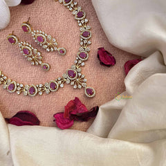 Vriksham  Pear Drop Style AD Stone Short Neckpiece-Red-G21073