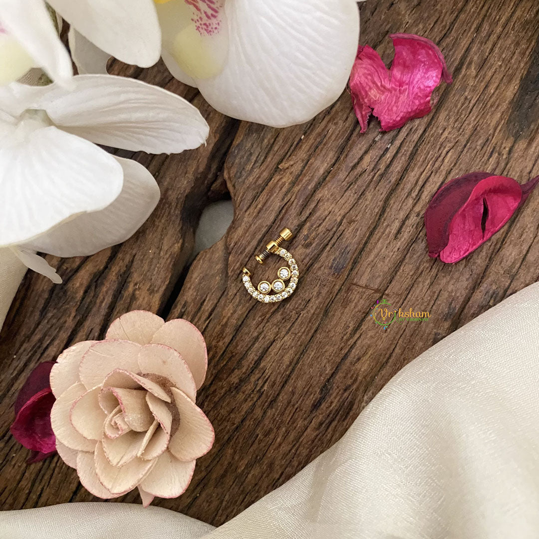 Vriksham Antique Floral Golden Naths/Nose pin-White-G17472