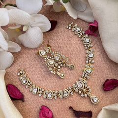 Vriksham Pear Drop Style AD Stone Short Neckpiece-White-G21072