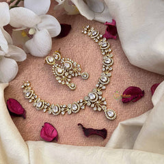 Vriksham Pear Drop Style AD Stone Short Neckpiece-White-G21072