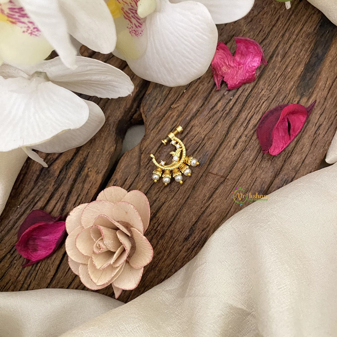 Vriksham Exquisite Golden Naths/Nose pin-Pearl-White-G17464