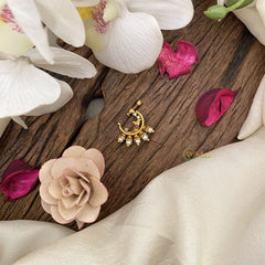 Vriksham Exquisite Golden Naths/Nose pin-Pearl-Red White-G17465