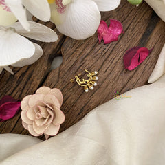 Vriksham Exquisite Golden Naths/Nose pin-Pearl-Red White & Green-G17463