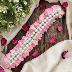 Vriksham Bright Pink Style Artificial Gajra With Pearls Coted Flower Accessories-H1183