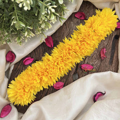 Vriksham Bright Yellow Marigold Style Artificial Gajra With Pearls Coted Flower Accessories-H1182