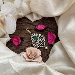 Vriksham Crystal Shine AD Stone Maang Tikka-Green-Pearl-G19487