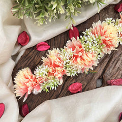 Vriksham Light Orange & Leaf Style Artificial Gajra With Pearls Coted Flower Accessories-H1189