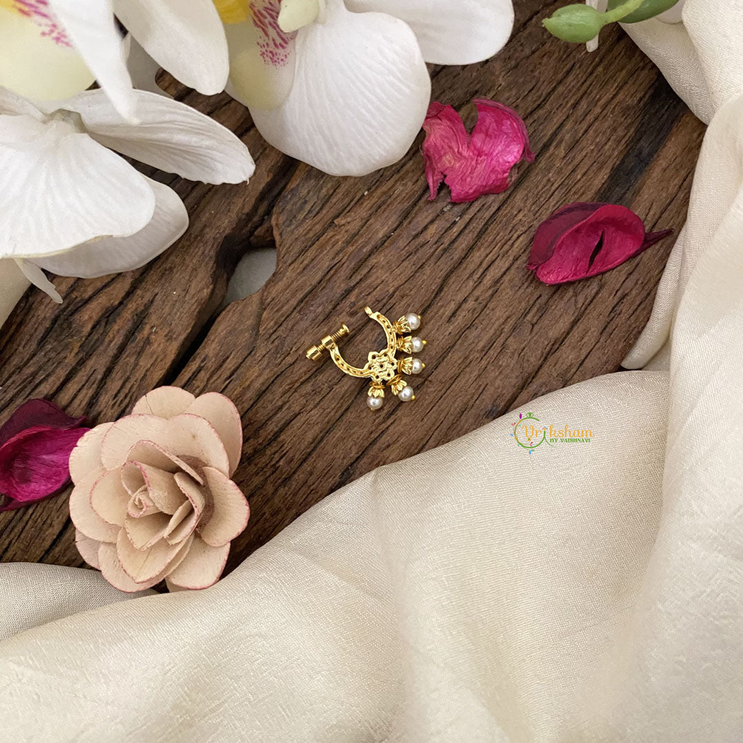 Vriksham Elegant Floral Golden Naths/Nose pin-Red White-G17489