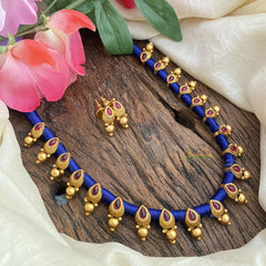 Antique Style Red AD Stone Blue Thread Neckpiece-G15061