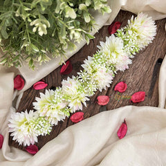 Vriksham White With Soft Pink Tint Style Artificial Gajra With Pearls Coted Flower Accessories-H1185