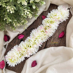 Vriksham Off White With Pink Shade Style Artificial Gajra With Pearls Coted Flower Accessories-H1184