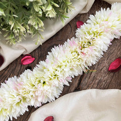 Vriksham Off White With Pink Shade Style Artificial Gajra With Pearls Coted Flower Accessories-H1184