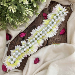 Vriksham Off White With Pink Shade Style Artificial Gajra With Pearls Coted Flower Accessories-H1184