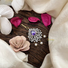 Vriksham Crystal Heart Rosette Bridal AD Stone Maang Tikka-Purple-Pearl-G19480