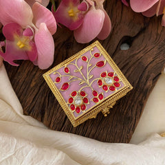 Fancy AD Stone Kumkum Box-Square -Baby Pink-G12501